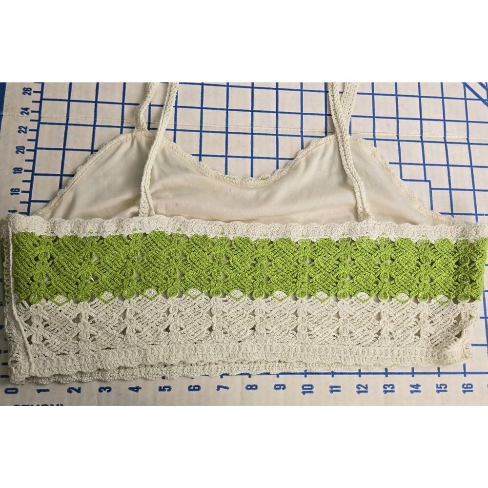 REBELLION Again Sz L Lime Creme Crochet Cropped Top NWT BOHO HIPPIE FESTIVAL - Picture 4 of 5